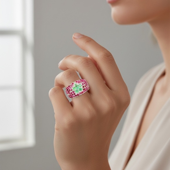 Genuine Ruby and Emerald Gemstones 925
Sterling Silver Ring - Picture 3 of 4